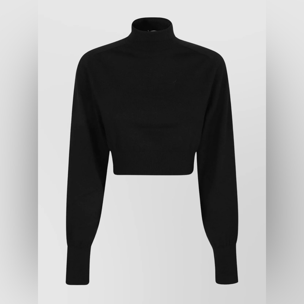 Angela Mara Cropped Wool Turtleneck Sweater New